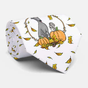 Cravate Automne Greyhound (gris) Chien Citrouille Feuilles