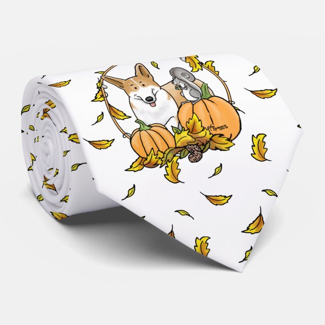 Cravate Automne Pembroke Welsh Corgi (rouge 1) Citrouille  (Roulé)