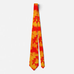 Cravate Automne Rouge et Feuille d'or Motif