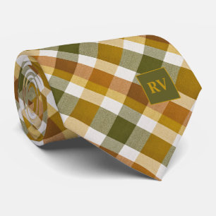 Cravate Automne Rustique Plaid Monogrammé