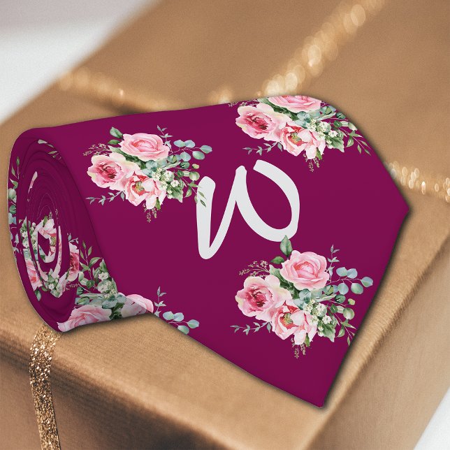 Cravate Automne Vintage rose Personnaliser Initiale (Créateur téléchargé)