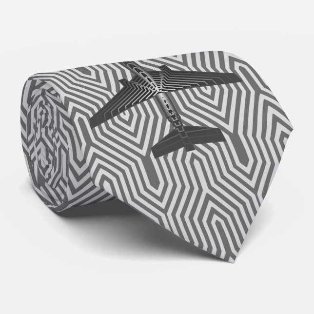 Cravate Avion d'art déco, graphite et gris argenté (Roulé)