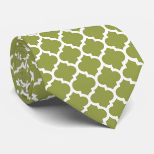 Cravate Avocado Vert Blanc Marocain Quatrefoil Motif #5