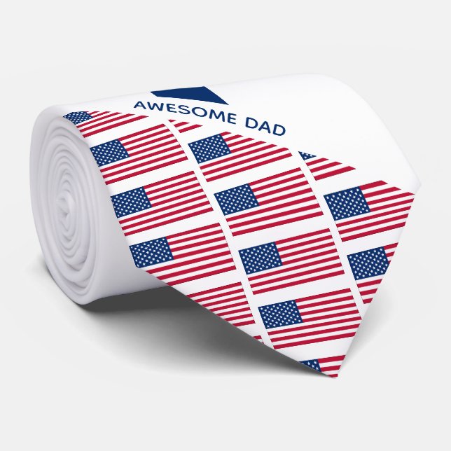Cravate Awesome Papa AMERICAN FLAG Monogramme (Roulé)