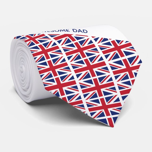 Cravate Awesome Papa UNION JACK UK FLAG Monogramme  (Roulé)