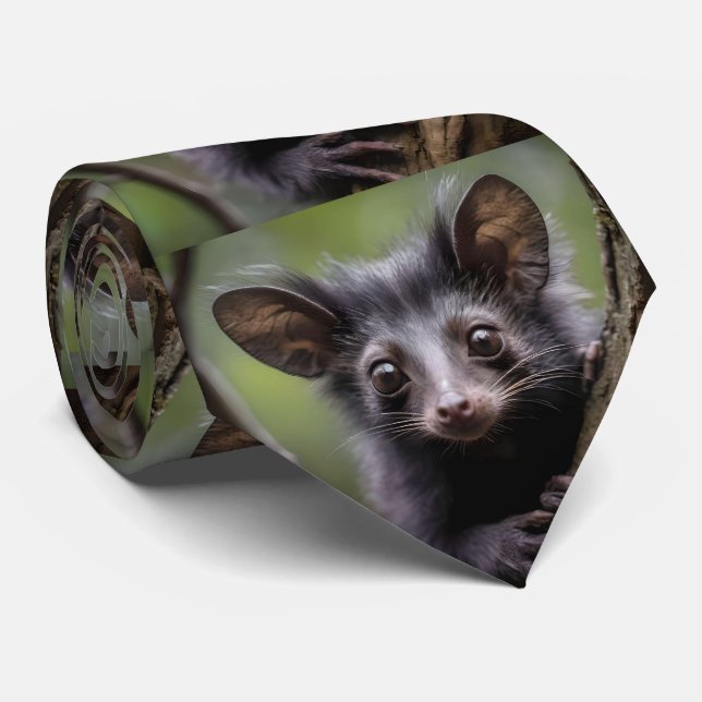 Cravate "Aye-aye aux yeux écarquillés dans un arbre" (Roulé)