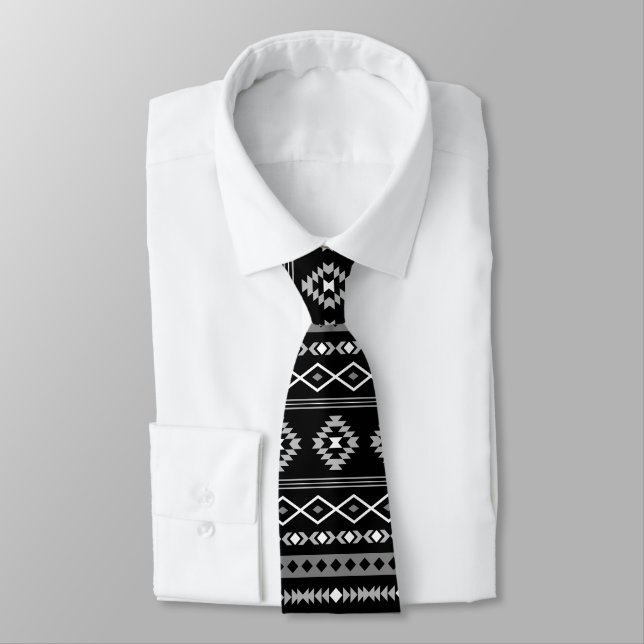 Cravate Aztec blanc gris noir Motifs mélangés Motif (Attaché)