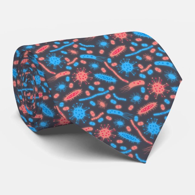 Cravate Bactérie lumineuse Microorganisme rose bleu (Roulé)