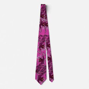 Cravate BAIES MAGIQUES Tourbillons Floraux Rouge Rose Fant