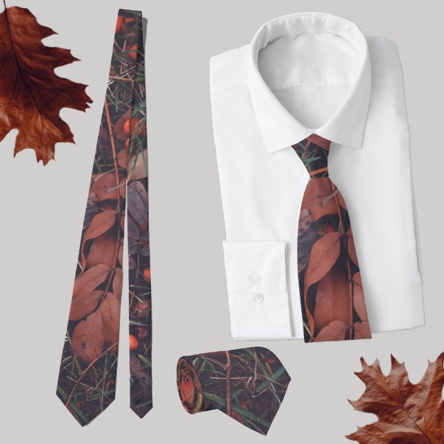 Cravate Baies rouges et feuilles d'automne brunes (Créateur téléchargé)