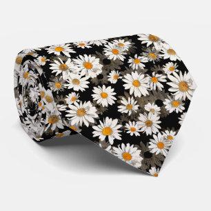 Cravate Baisson blanc sur motif floral noir