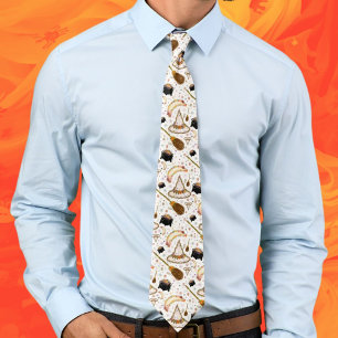 Cravate Balai floral de Halloween ensorcelé & chapeau de s
