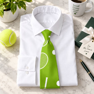 Cravate Balle de tennis et raquette sur vert