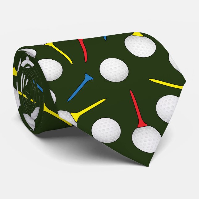 Cravate Balles de golf et motif de tees golfeur  (Roulé)