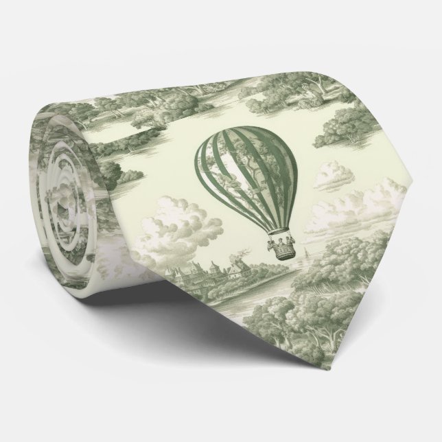 Cravate Ballon à Air Chaud Toile de Campagne Verte (Roulé)