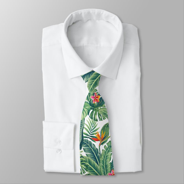 Cravate Banane tropicale Monstera Palm Feuilles & Fleurs (Attaché)