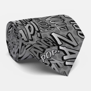 Cravate Bande dessinée en noir et blanc Pop Art Super-héro