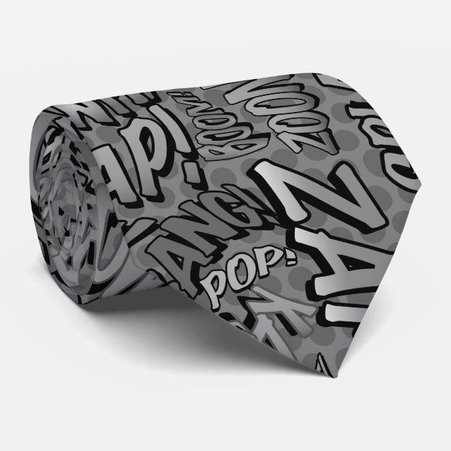 Cravate Bande dessinée en noir et blanc Pop Art Super-héro (Roulé)