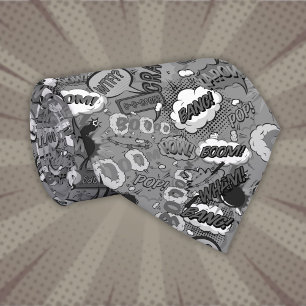 Cravate Bande dessinée noir et blanc Pop Art Superhero