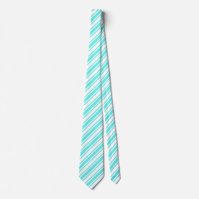 Cravate Bandes de bonbons turquoise et blanche (Devant)