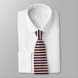 Cravate Bandes jaune pâle, noire et violette