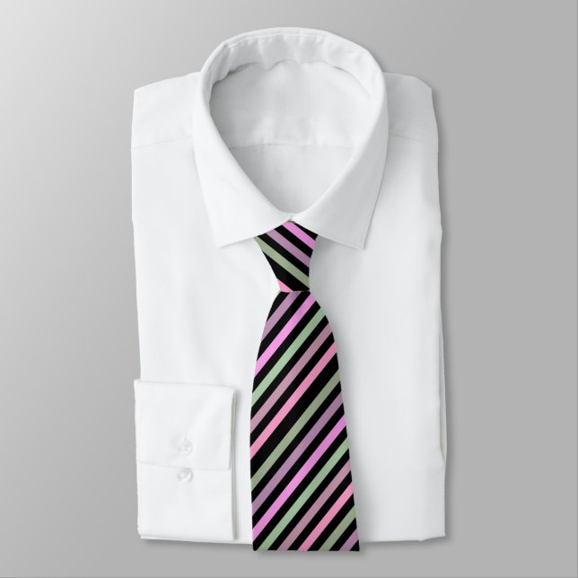 Cravate Bandes, rose, vert (Attaché)