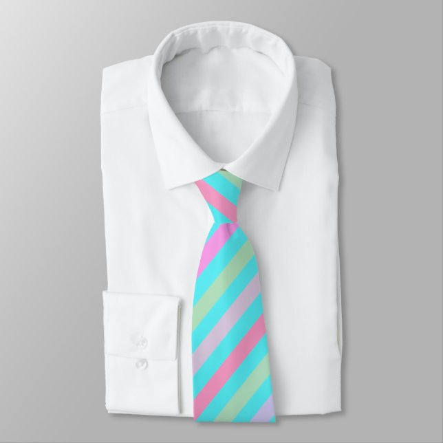 Cravate Bandes, rose, vert (Attaché)