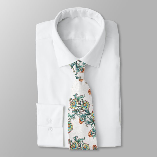 Cravate Baroque Fleur Ornementale Élégante Mariage  (Attaché)