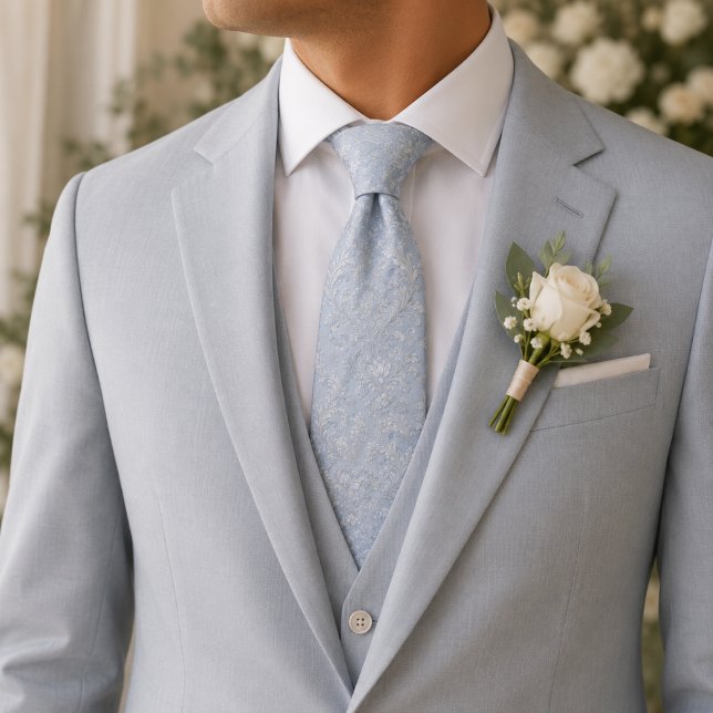 Cravate Baroque Floral Bleu Poudre (Créateur téléchargé)