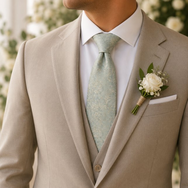 Cravate Baroque Floral Bleu Poudre (Créateur téléchargé)