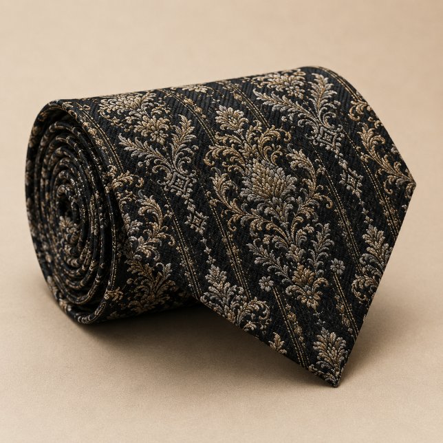 Cravate Baroque Floral de Minuit Luxueux (Créateur téléchargé)