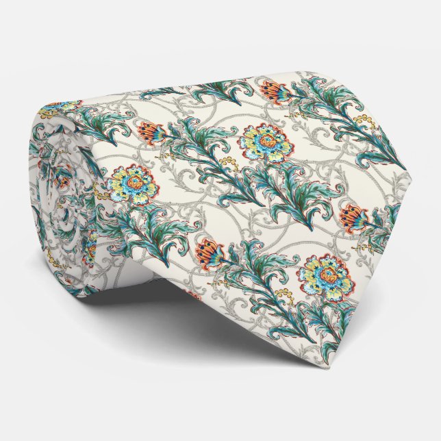 Cravate Baroque Floral Élégant Doré  (Roulé)