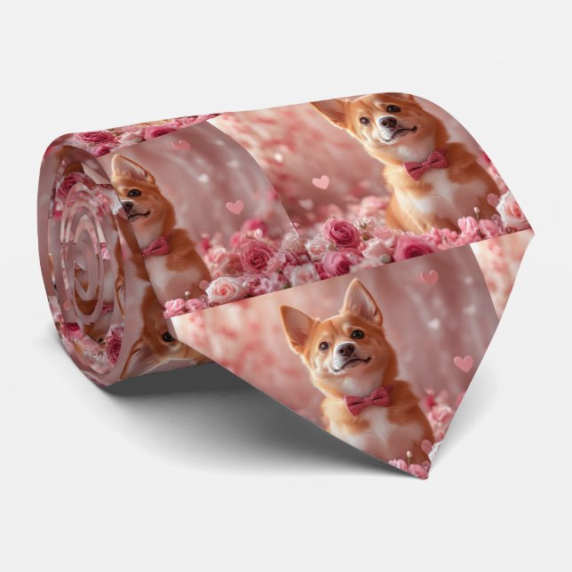 Cravate Basenji avec des roses - Saint-Valentin (Roulé)