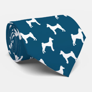 Cravate Basenji Chien Silhouettes Motif Bleu et Blanc