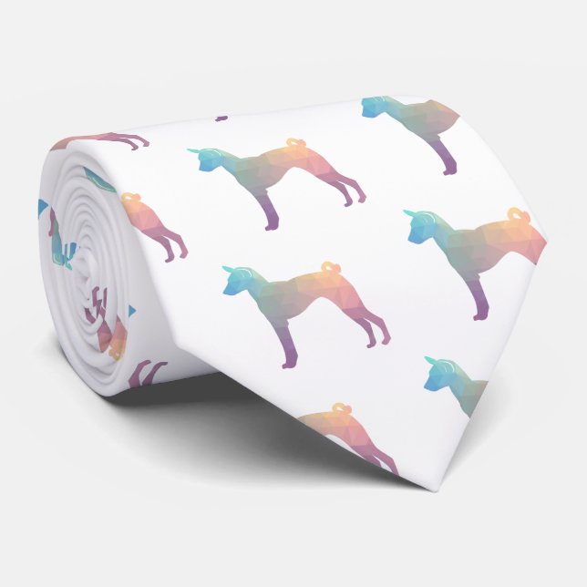 Cravate Basenji Motif géométrique Silhouette Pastel (Roulé)