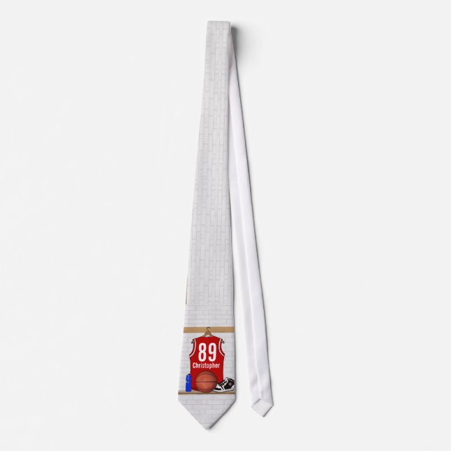 Cravate Basket-ball rouge et blanc personnalisé Jersey (Devant)