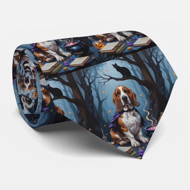Cravate Basset Hound Chien Whimsical Halloween Peinture (Roulé)