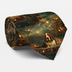 Cravate Basset Hound Noël Festive Voyage