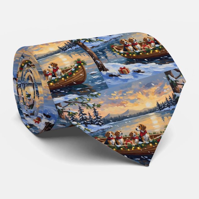 Cravate Bateau de Noël Beagle pour les Fêtes (Roulé)