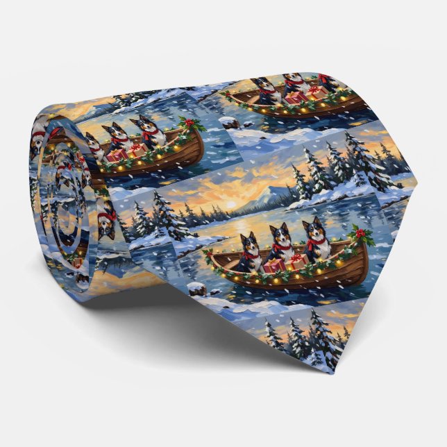 Cravate Bateau de Noël Collie à poil long pour les Fêtes (Roulé)