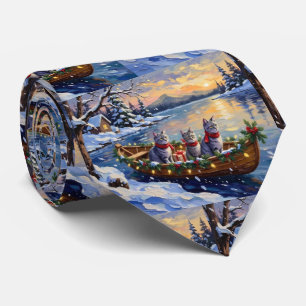 Cravate Bateau de Noël de chat bleu oriental Fêtes