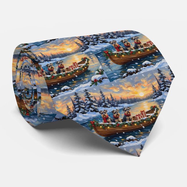 Cravate Bateau de Noël de Schnauzer pour les Fêtes (Roulé)