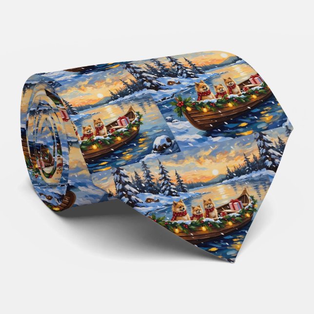 Cravate Bateau de Noël du Poméranien pour les Fêtes (Roulé)