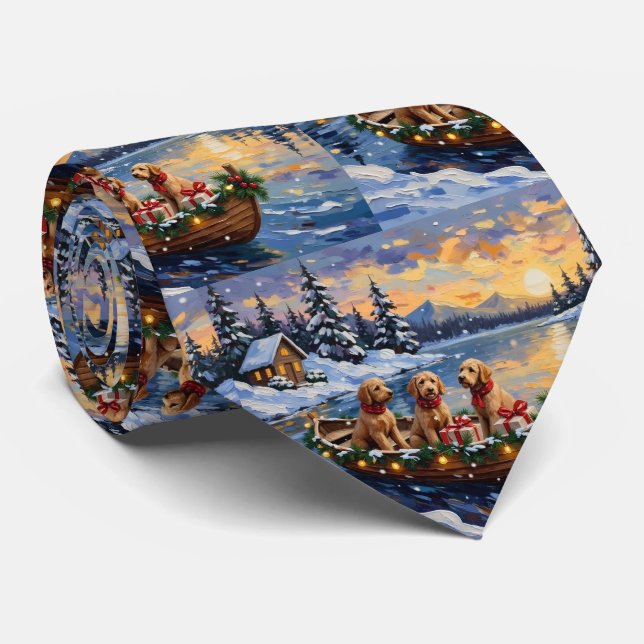 Cravate Bateau de Noël Goldendoodle pour les Fêtes (Roulé)