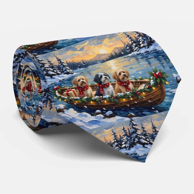 Cravate Bateau de Noël Lhasa Apso pour les Fêtes (Roulé)