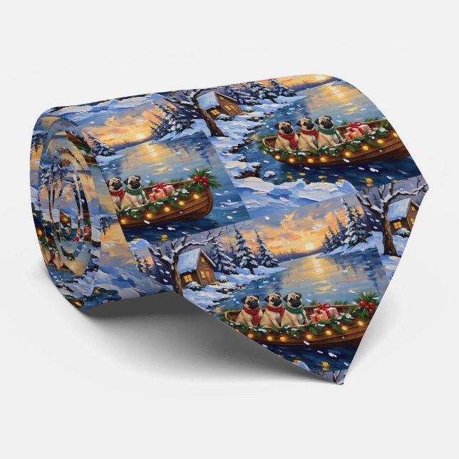 Cravate Bateau de Noël Pug Fêtes (Roulé)