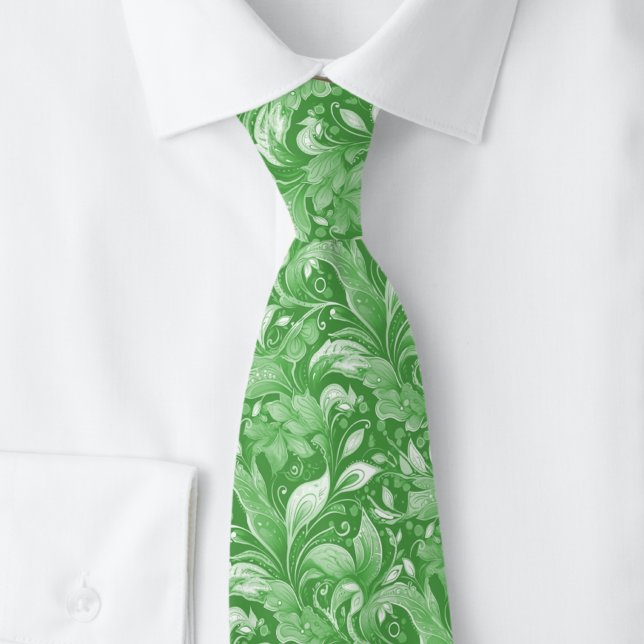 Cravate Batik Botanique Vert Forêt (Créateur téléchargé)