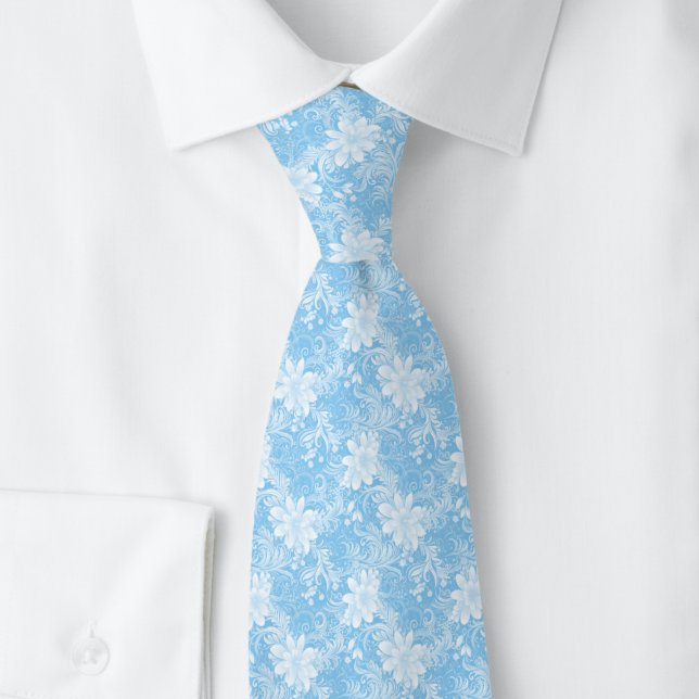Cravate Batik floral bleu bébé (Créateur téléchargé)