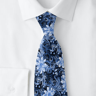 Cravate Batik floral bleu marine