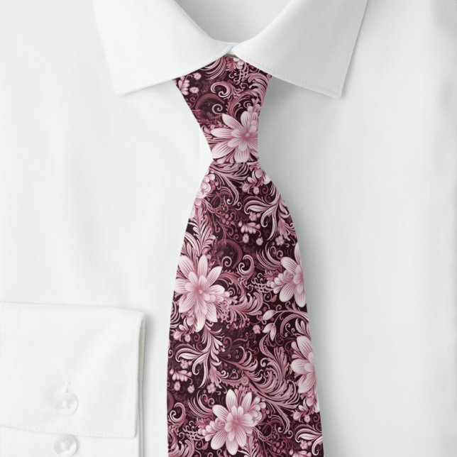 Cravate Batik floral Bordeaux (Créateur téléchargé)